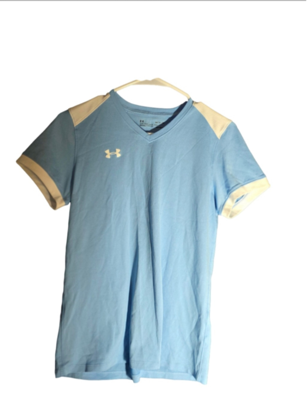 Women's Under Armour Short Sleeve Tee Size S Light Blue and White Athletic
